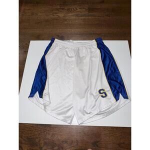 White Mesh Blue Dazzle Hoop Shorts Mens LG Vintage Y2K 90s Rare Athletic